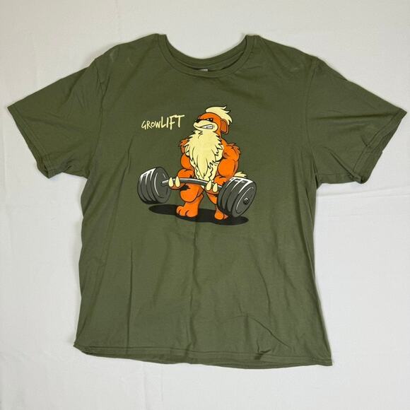 Growlithe “GrowLift” Pokémon Parody Gym T-Shirt – Size Large (Army Green) - Picture 1 of 3